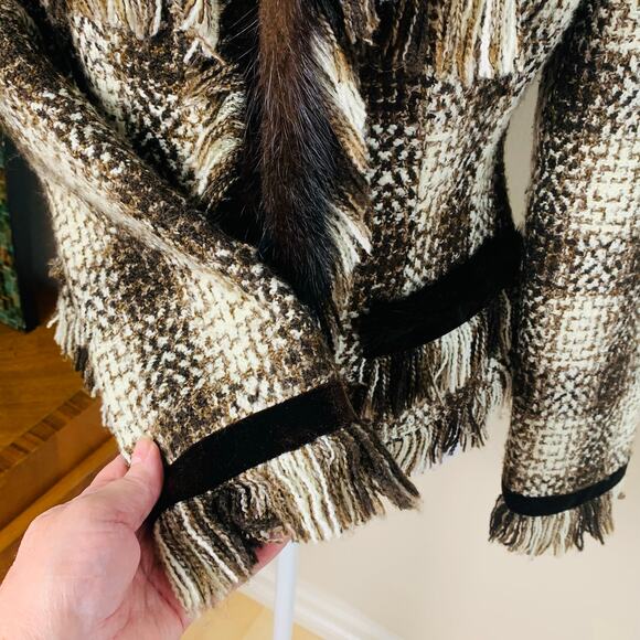 Cache Vintage 6 Size Women's Faux Fur Velvet Fringe Plaid Jacket Fall Boho - Picture 7 of 13